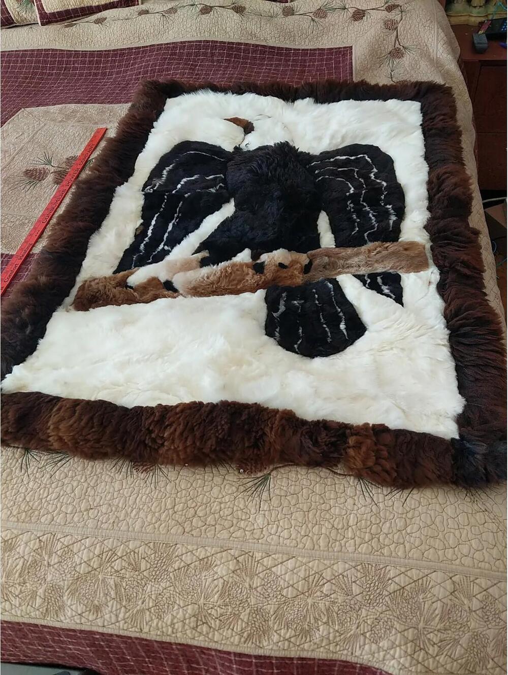 Great American Fur Co. Alpaca Fur Hanging Bald Eagle Motif Cloth Backed